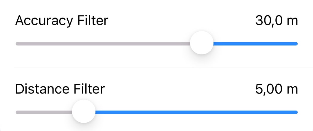GPS filters in Guru Maps application