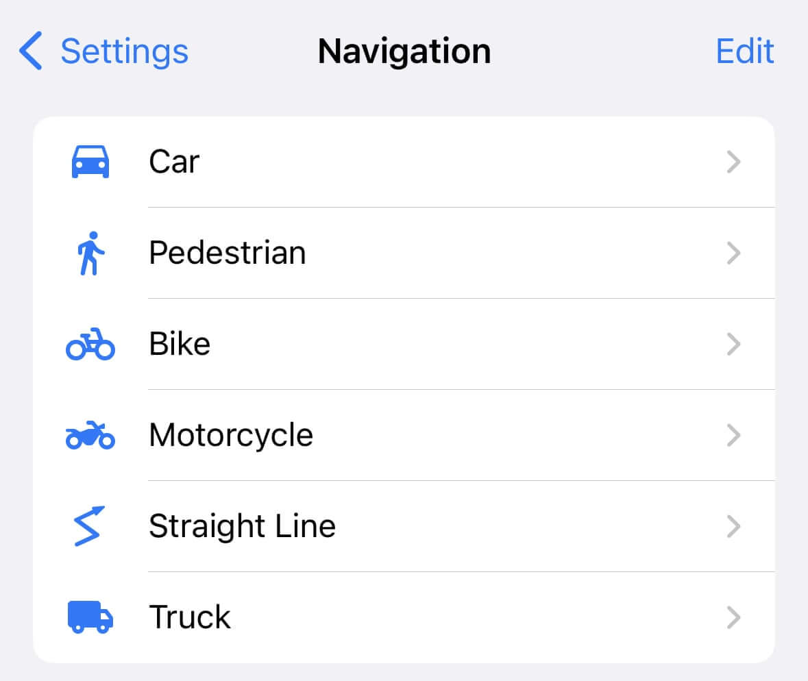 Navigationseinstellungen in Guru Maps