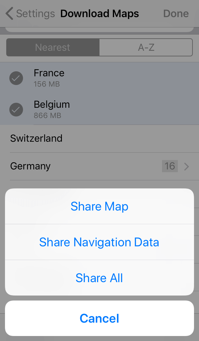 Offlinekarten in Guru Maps teilen