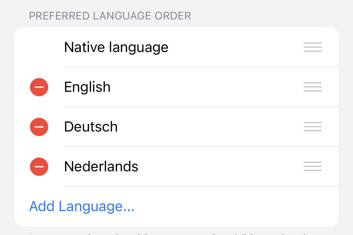 Orden de idiomas preferidos
