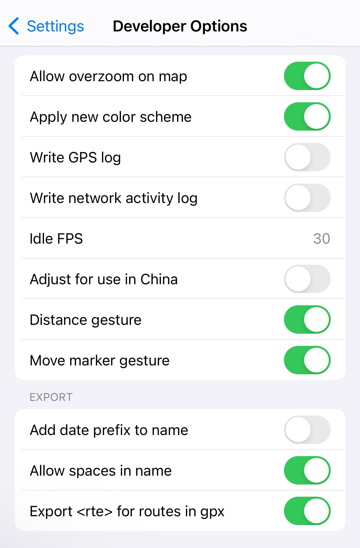 Opzioni sviluppatore su iOS