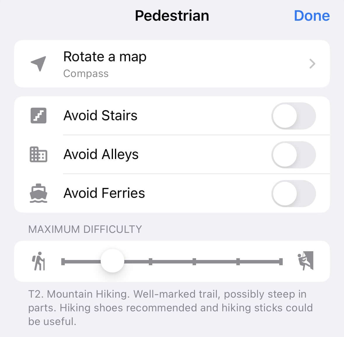 Opzioni per l'itinerario a piedi
