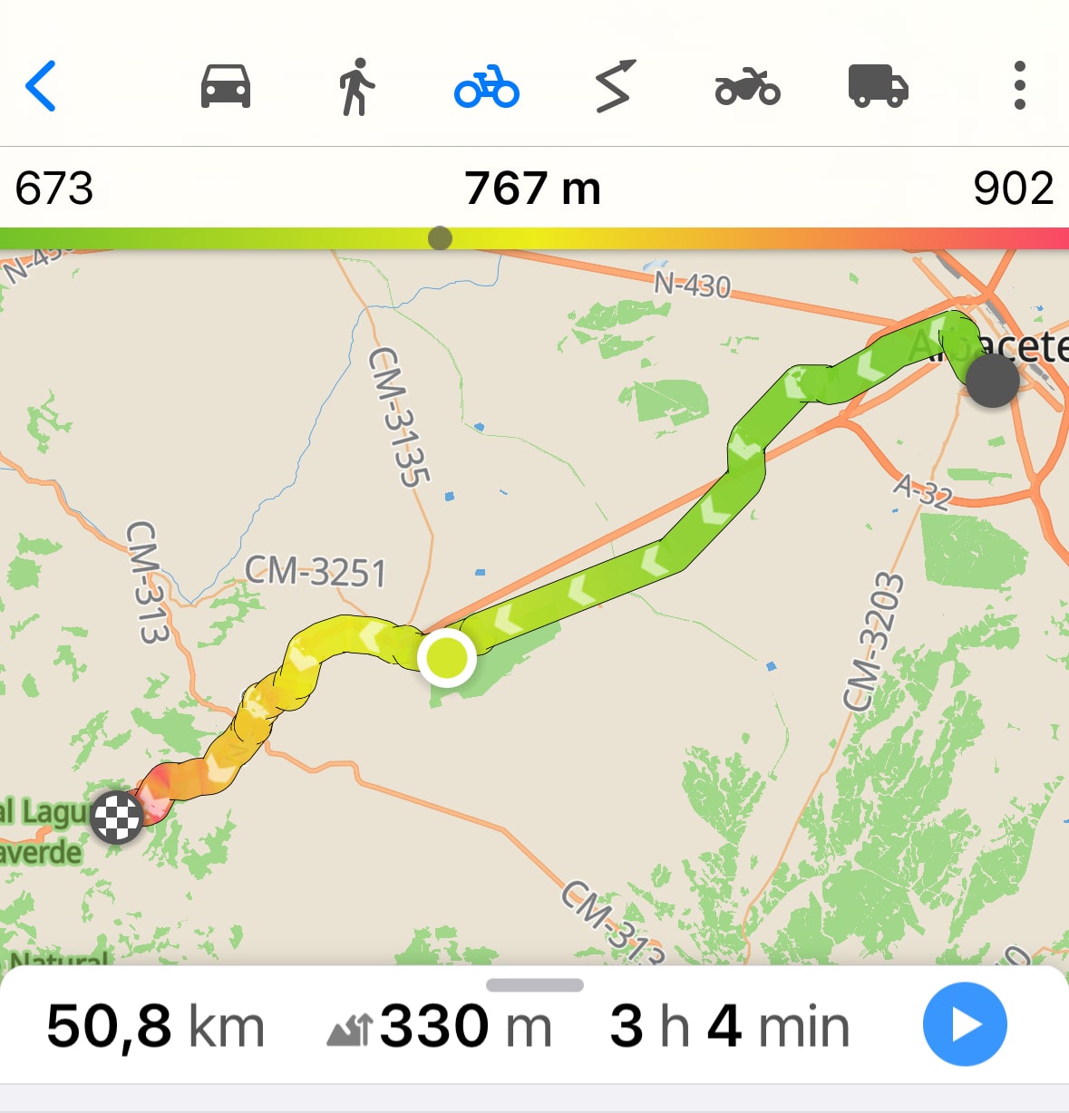 Набор высоты для пешеходного маршрута